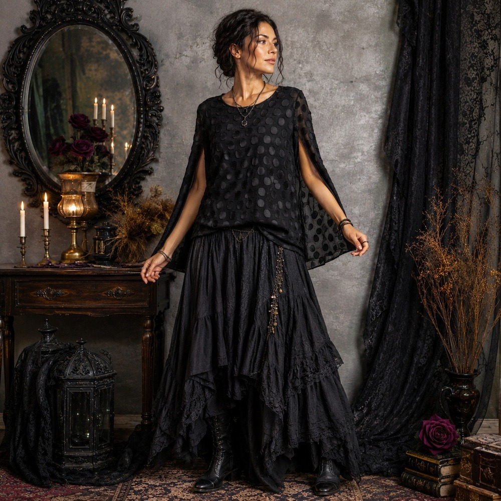 Cushnie Et Ochs Black‎ Devore Polka Dot Blouse Cape 8 Whimsigoth Dark Romantic